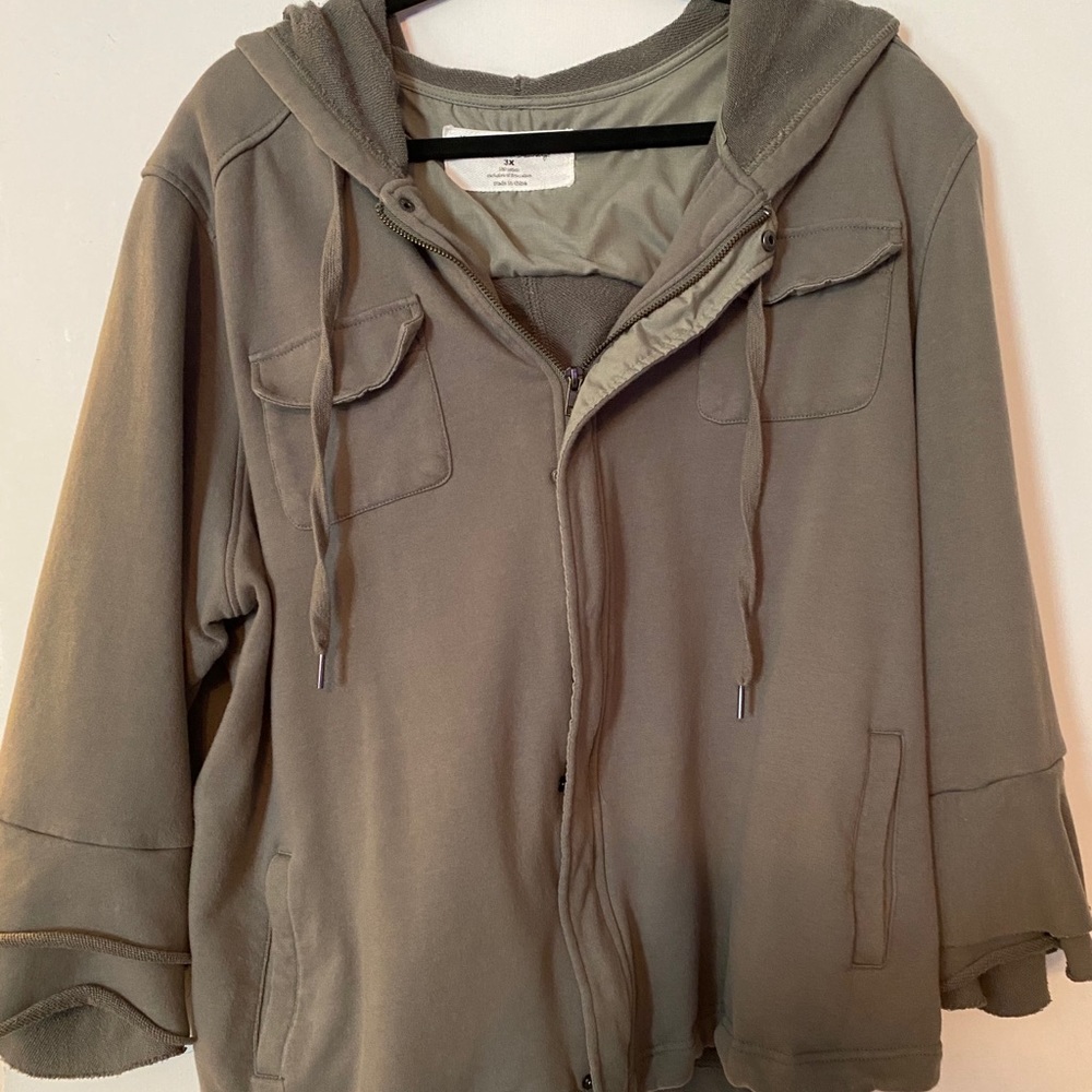 Olive green zip up hooded sweatshirt
